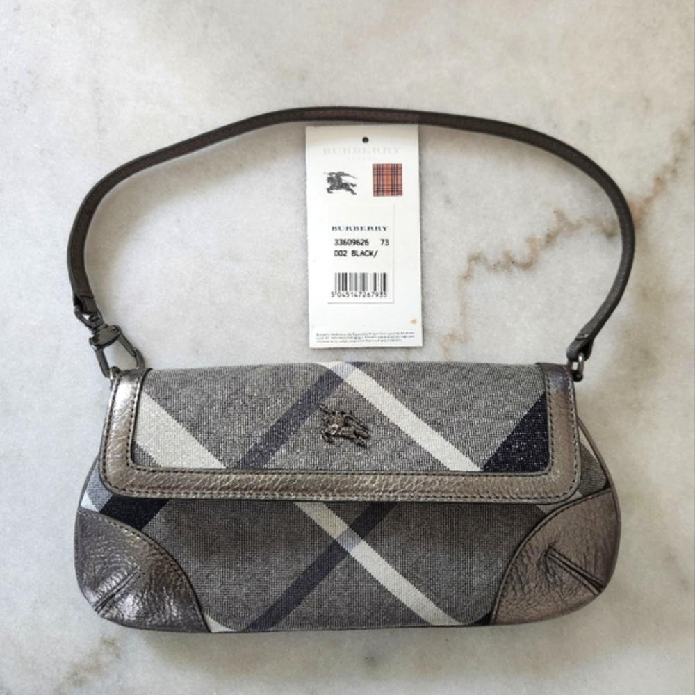 Burberry Pewter Mini Clutch Pochette Bag Purse Clutch π - Picture 3 of 9